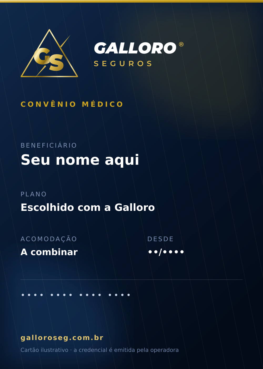 Modelo da credencial de convênio médico da Galloro Seguros